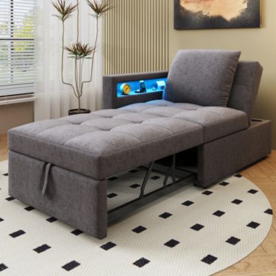 Canapé-Lit 3 en 1 Multifonction avec LED et Ports USB Type-C, Dossier Réglable et Accoudoirs Lumineux - Lin - Gris Foncé