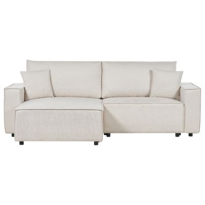 Canapé-lit 3 places KARILA Tissu Beige clair avec rangement Côté droit