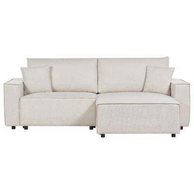 Canapé-lit 3 places KARILA Tissu Beige clair avec rangement Côté gauche