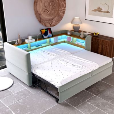 Canapé-lit 90x190 + 180x190 cm en flanelle gris clair avec LED et prises