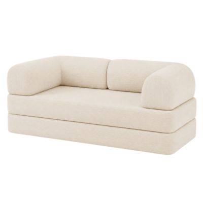 Canapé lit compressé modulable en velours côtelé BANANAIR 90x180 cm blanc