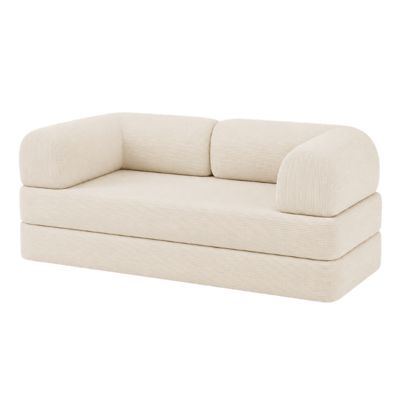 Canapé lit compressé modulable en velours côtelé BANANAIR 90x180 cm blanc