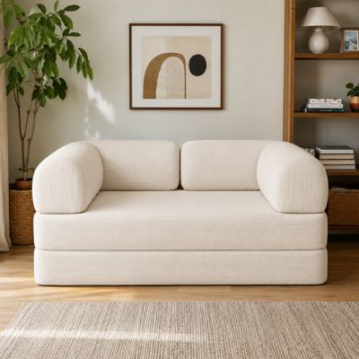 Canapé lit compressé modulable en velours côtelé BANANAIR 90x180 cm blanc