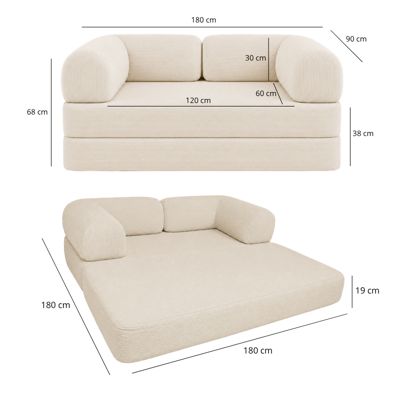 Canapé lit compressé modulable en velours côtelé BANANAIR 90x180 cm blanc