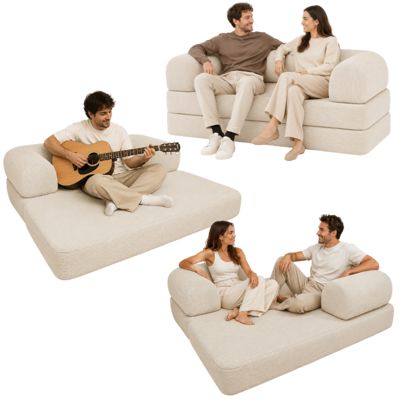 Canapé lit compressé modulable en velours côtelé BANANAIR 90x180 cm blanc