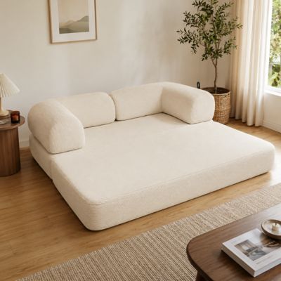 Canapé lit compressé modulable en velours côtelé BANANAIR 90x180 cm blanc