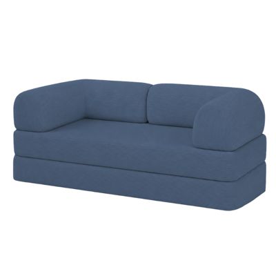 Canapé lit compressé modulable en velours côtelé BANANAIR 90x180 cm bleu