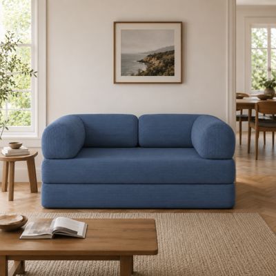 Canapé lit compressé modulable en velours côtelé BANANAIR 90x180 cm bleu