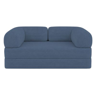 Canapé lit compressé modulable en velours côtelé BANANAIR 90x180 cm bleu