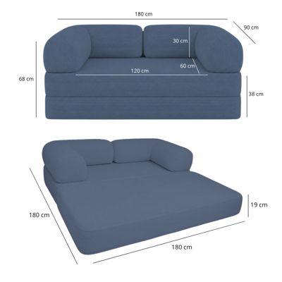 Canapé lit compressé modulable en velours côtelé BANANAIR 90x180 cm bleu