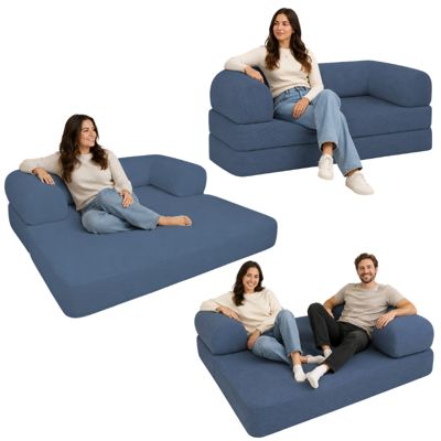 Canapé lit compressé modulable en velours côtelé BANANAIR 90x180 cm bleu