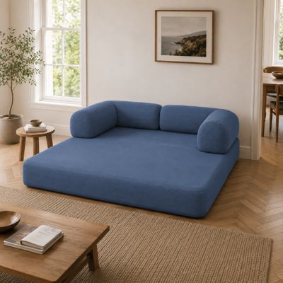 Canapé lit compressé modulable en velours côtelé BANANAIR 90x180 cm bleu