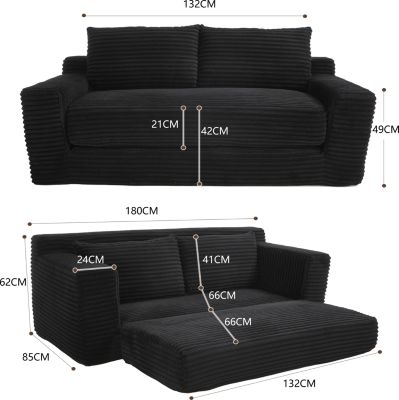 Canapé lit convertible 2 place avec avec mousse à mémoire de forme et cadre,canapés de compression,aucun assemblage requis(Noir)