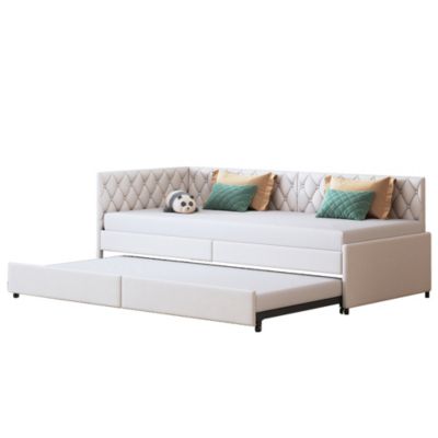 Canapé Lit Convertible 90/180 X 200 Cm, Canape Lit 2 Places Gigogne Bed Avec Sommier à Lattes,beige