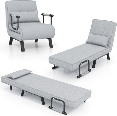 Canapé lit Convertible Fauteuil Convertible Lit 1 Place avec Dossier Réglable en 6 Positions Oreiller Amovible Bleu