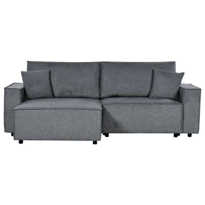Canapé-lit d'angle 3 places KARILA Tissu Gris foncé avec rangement Côté droit