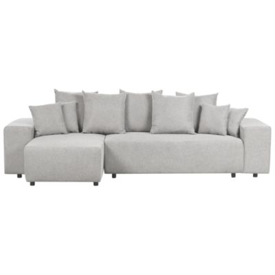 Canapé-lit d'angle 3 places LUSPA Tissu Gris clair avec rangement Côté droit
