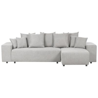 Canapé-lit d'angle 3 places LUSPA Tissu Gris clair avec rangement Côté gauche