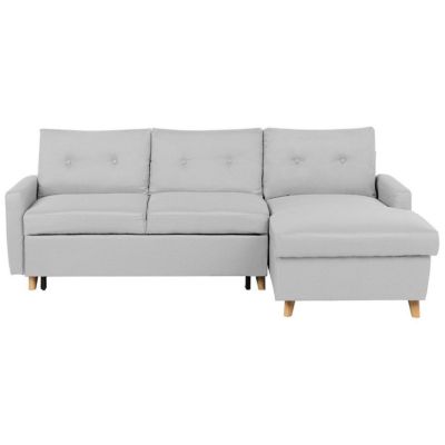 Canapé-lit d'angle 4 places FLAKK Tissu Gris clair avec rangement Côté gauche