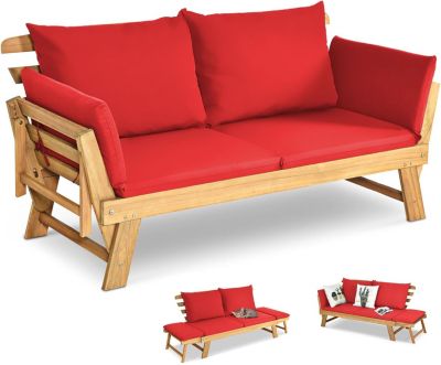 Canapé Lit de Jardin Extensible 2 Places Charge 320 KG Accoudoirs Réglables Coussins Dossier Amovibles