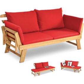 Canapé Lit de Jardin Extensible 2 Places Charge 320 KG Accoudoirs Réglables Coussins Dossier Amovibles