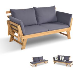 Canapé Lit de Jardin Extensible 2 Places Charge 320 KG Accoudoirs Réglables Coussins Dossier Amovibles