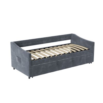 Canapé-lit Double Convertible 90/180x200 Cm, Sommier à Lattes, Velours, Gris