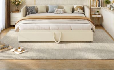 Canapé-lit extensible 90x200 cm en velours beige, convertible en lit double 180x200 cm, design moderne et pratique