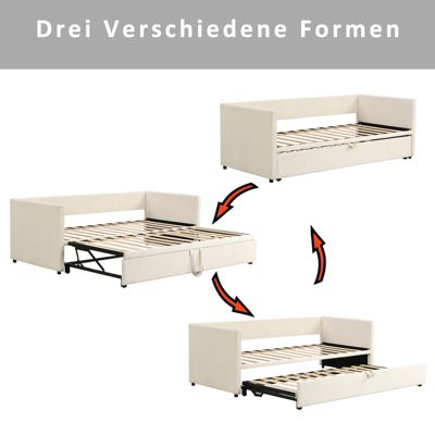 Canapé-lit extensible 90x200 cm en velours beige, convertible en lit double 180x200 cm, design moderne et pratique