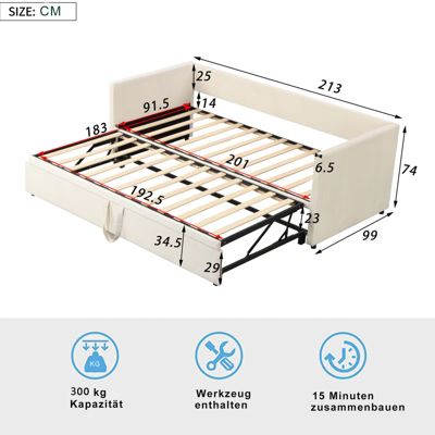 Canapé-lit extensible 90x200 cm en velours beige, convertible en lit double 180x200 cm, design moderne et pratique