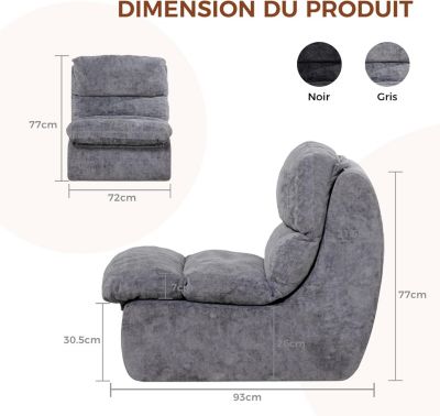Canapé-lit Futon pour Salon avec Assise Profonde, Canapé Simple en Mousse, sans Assemblage, Tissu Velours côtelé, Gris