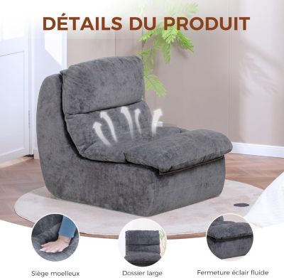 Canapé-lit Futon pour Salon avec Assise Profonde, Canapé Simple en Mousse, sans Assemblage, Tissu Velours côtelé, Gris