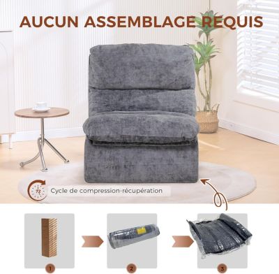 Canapé-lit Futon pour Salon avec Assise Profonde, Canapé Simple en Mousse, sans Assemblage, Tissu Velours côtelé, Gris
