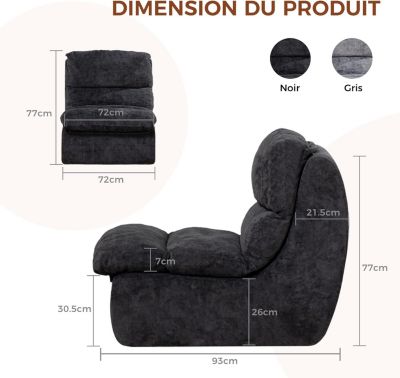 Canapé-lit Futon pour Salon avec Assise Profonde, Canapé Simple en Mousse, sans Assemblage, Tissu Velours côtelé, Noir