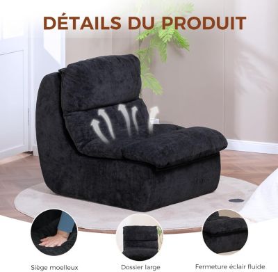 Canapé-lit Futon pour Salon avec Assise Profonde, Canapé Simple en Mousse, sans Assemblage, Tissu Velours côtelé, Noir
