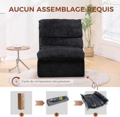 Canapé-lit Futon pour Salon avec Assise Profonde, Canapé Simple en Mousse, sans Assemblage, Tissu Velours côtelé, Noir
