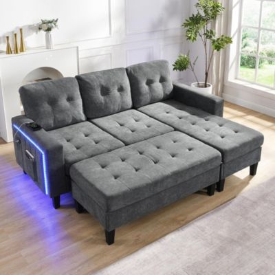 Canapé-lit modulaire en L pour salon, avec repose-pieds extra-large amovible et éclairage LED