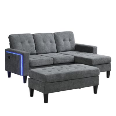 Canapé-lit modulaire en L pour salon, avec repose-pieds extra-large amovible et éclairage LED