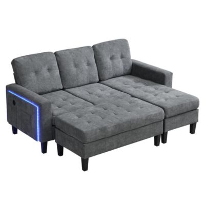 Canapé-lit modulaire en L pour salon, avec repose-pieds extra-large amovible et éclairage LED