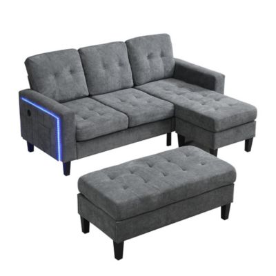 Canapé-lit modulaire en L pour salon, avec repose-pieds extra-large amovible et éclairage LED