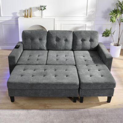 Canapé-lit modulaire en L pour salon, avec repose-pieds extra-large amovible et éclairage LED