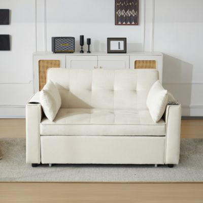 Canapé-lit pliant multifonction avec porte-gobelets et coussins, idéal pour salon, chambre ou home cinéma