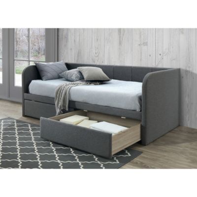Canapé lit ZITO  90x200 cm coloris gris avec deux tiroirs et sommier inclus