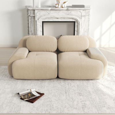 Canapé Loveseat 82'' en velours côtelé,beige,modulaire avec accoudoirs incurvés et base antidérapante, rembourrage élastique
