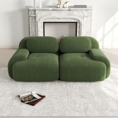 Canapé Loveseat en velours côtelé 82'',Green,modulaire avec accoudoirs incurvés et base antidérapante, rembourrage élastique