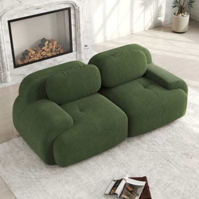 Canapé Loveseat en velours côtelé 82'',Green,modulaire avec accoudoirs incurvés et base antidérapante, rembourrage élastique