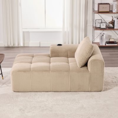Canapé Méridienne 1 Place avec Porte-Gobelet et Poches Latérales, Coussin de Dossier, Sans Assemblage, Velours Côtelé Marron