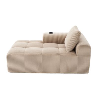 Canapé Méridienne 1 Place avec Porte-Gobelet et Poches Latérales, Coussin de Dossier, Sans Assemblage, Velours Côtelé Marron