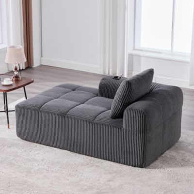 Canapé Méridienne 1 Place avec Porte-Gobelet, Poches Latérales et Coussin de Dossier, Salon Moderne sans Assemblage - Gris Foncé