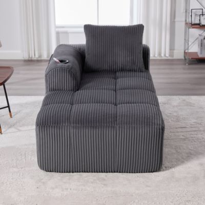 Canapé Méridienne 1 Place avec Porte-Gobelet, Poches Latérales et Coussin de Dossier, Salon Moderne sans Assemblage - Gris Foncé